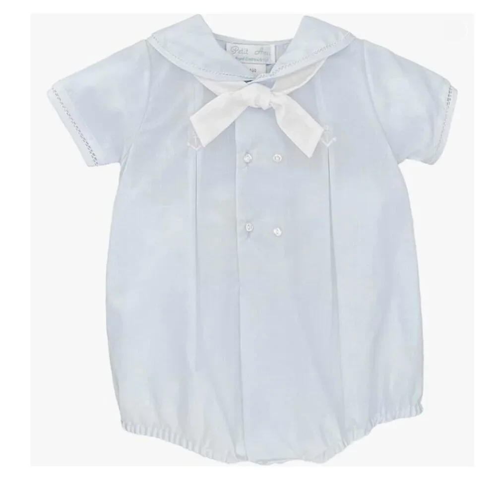 Baby Boys' Sailor Romper with Embroidered Anchors